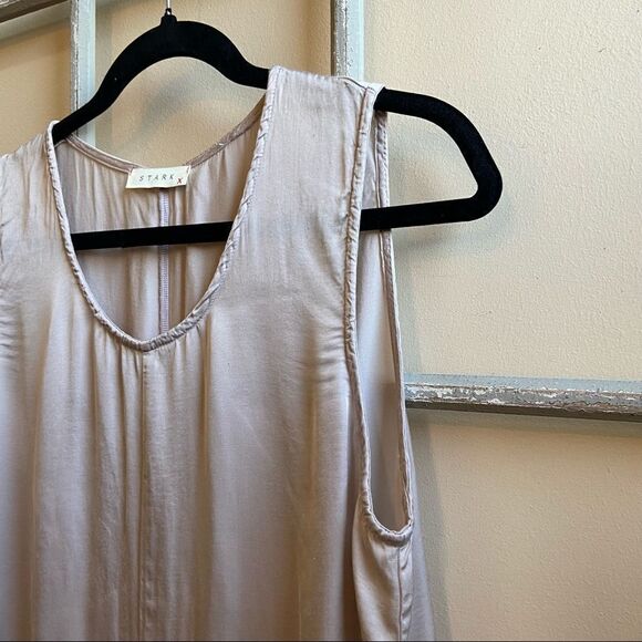 STARK X -Silky Champagne Tie Front Tunic Sleeveless Tank Top (Small) - Picture 4 of 8